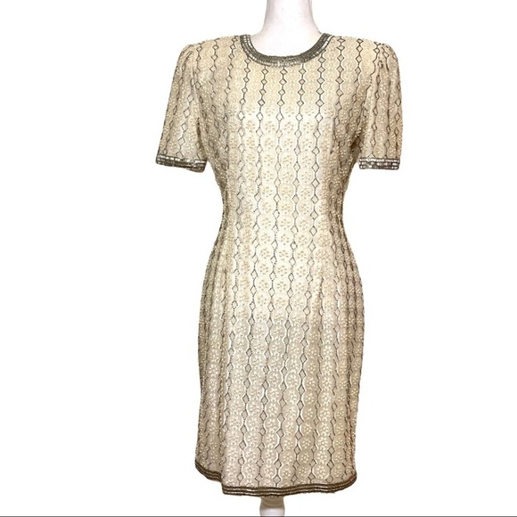 Vtg 80’s Stenay Champagne Beaded Short Gown 10 - Picture 6 of 16
